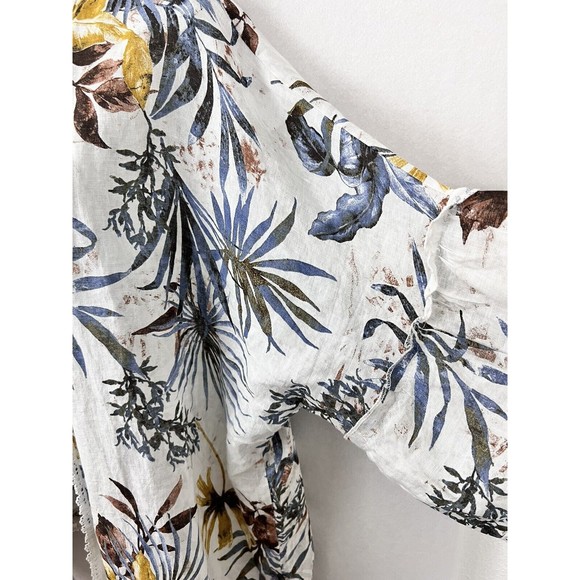 Linen Francesca Bettini Womens Tropical Print Open Front Kimono Cardigan NWT OS - Picture 3 of 11